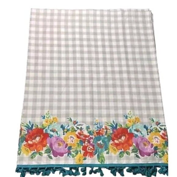 Pioneer Woman Gingham Floral Sweet Romance Tier Curtains Pair 30x38 W/Tasslels - Picture 1 of 1